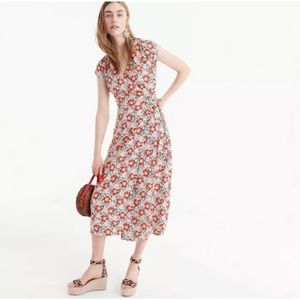 J Crew Mercantile Red Floral V Neck Wrap Dress
